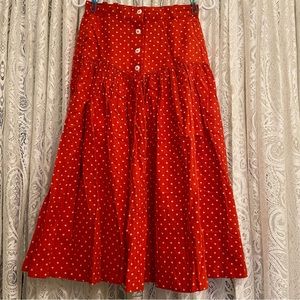Vintage Linen polka dot pleated full length skirt.